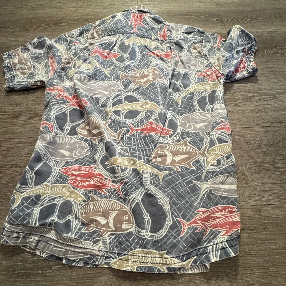 Kahala Shirt Mens M Blue Red Fish Print Cotton Vacation Hawaiian Aloha Resort